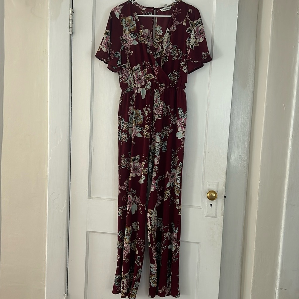 Maroon floral jumpsuit